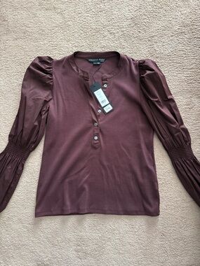 Veronica Beard Maroon Puff-Sleeve Henley